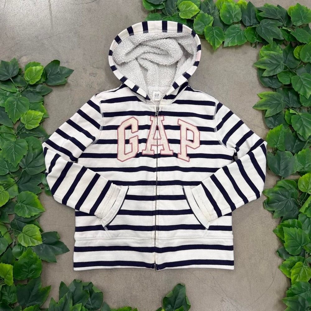 Gap Striped Sherpa Lined Zip Up Hoodie